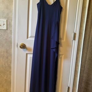 Express Navy V-Neck Maxi Dress with Side Ruffle